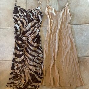 Mid length tan brown printed DVF dress